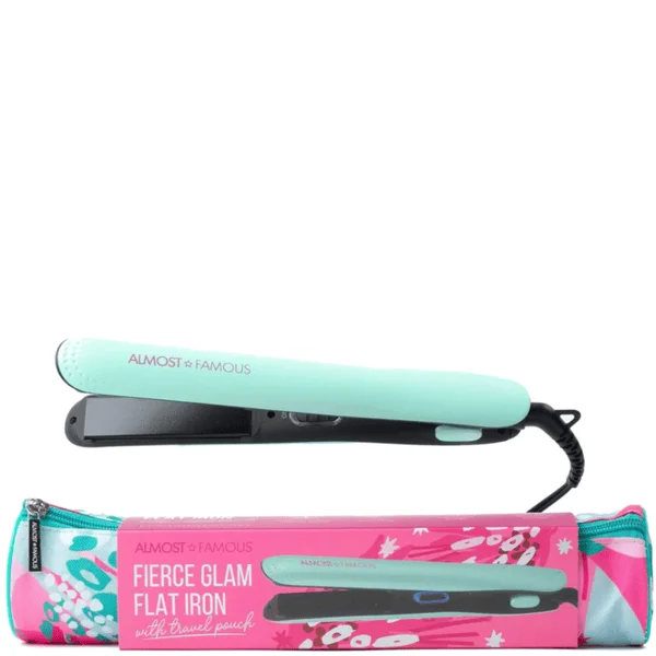 Almost Famous Fierce Glam Flat Iron with Travel Pouch Turquoise